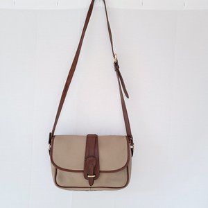 Vintage Dooney & Bourke Tan/Ecru Pebbled Leather Satchel Crossbody Bag A2158405